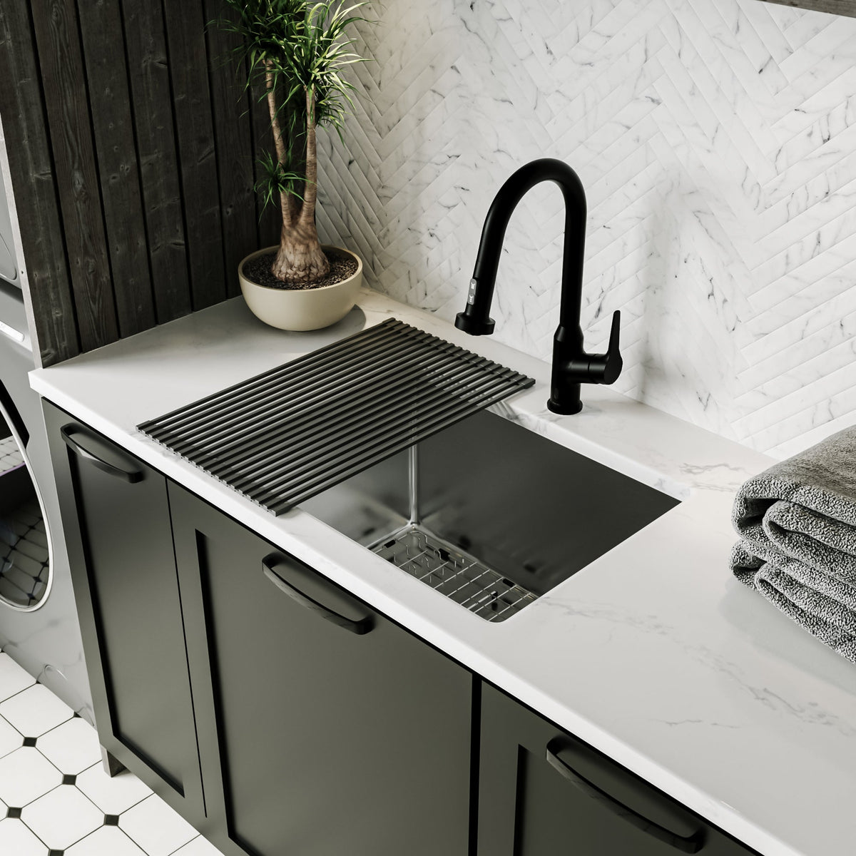 Fusion 23" Undermount 16 Gauge Single Bowl Laundry/Utility Stainless Steel Sink with Accessories