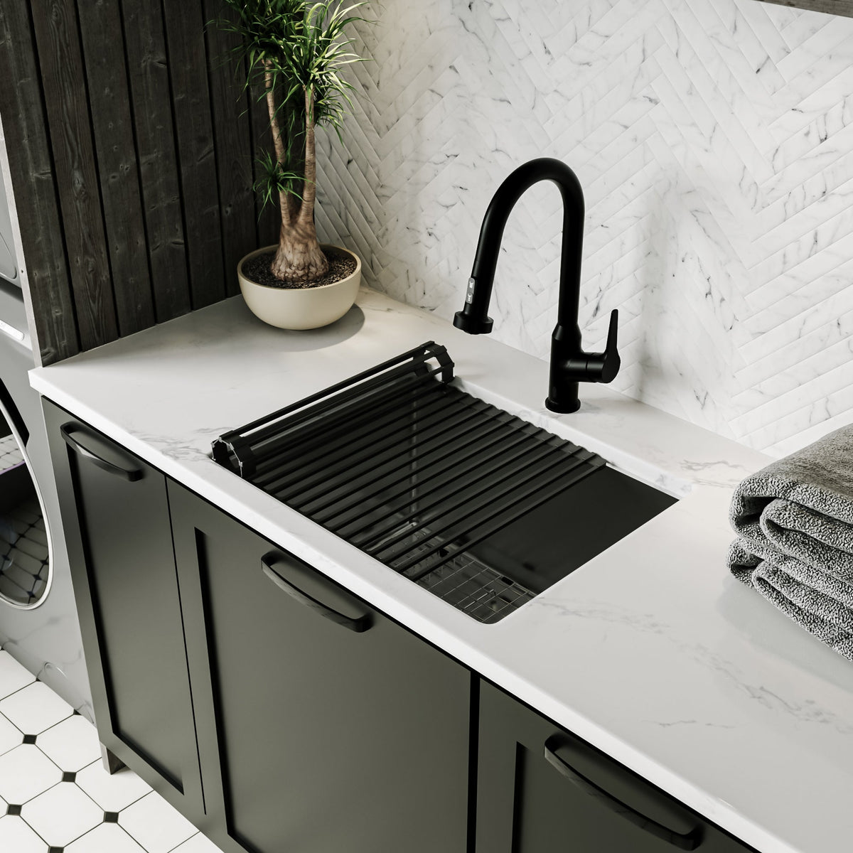 Fusion 23" Undermount Workstation 16 Gauge Single Bowl Laundry/Utility Stainless Steel Sink with Accessories