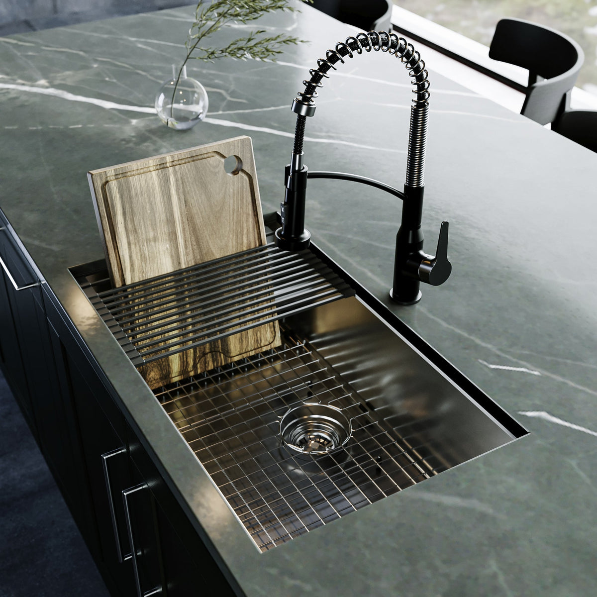 Fusion 31" Undermount Workstation 18 Gauge Single Bowl Stainless Steel Sink with Accessories