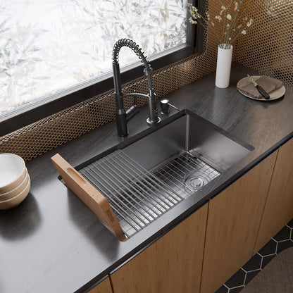 Fusion 30" Undermount Workstation 16 Gauge Single Bowl Stainless Steel Sink with Accessories