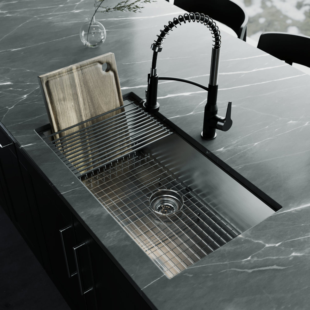 Fusion 33" Undermount Workstation 18 Gauge Single Bowl Stainless Steel Sink with Accessories