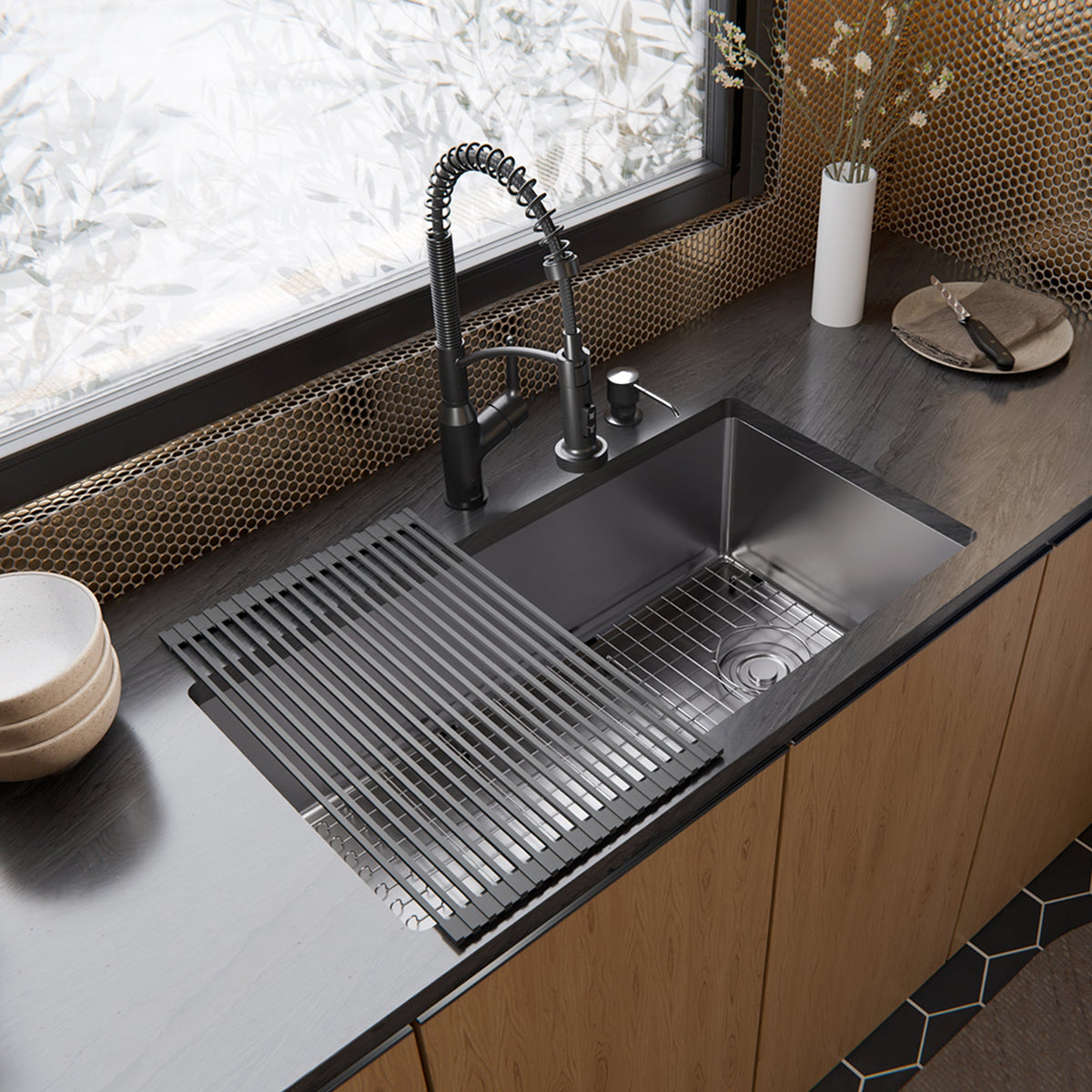 Fusion 33" Undermount 16 Gauge Single Bowl Stainless Steel Sink with Accessories