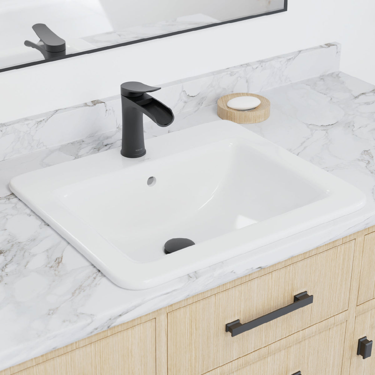Valera 21" Rectangular Top Mount Vitreous China Bathroom Sink In White