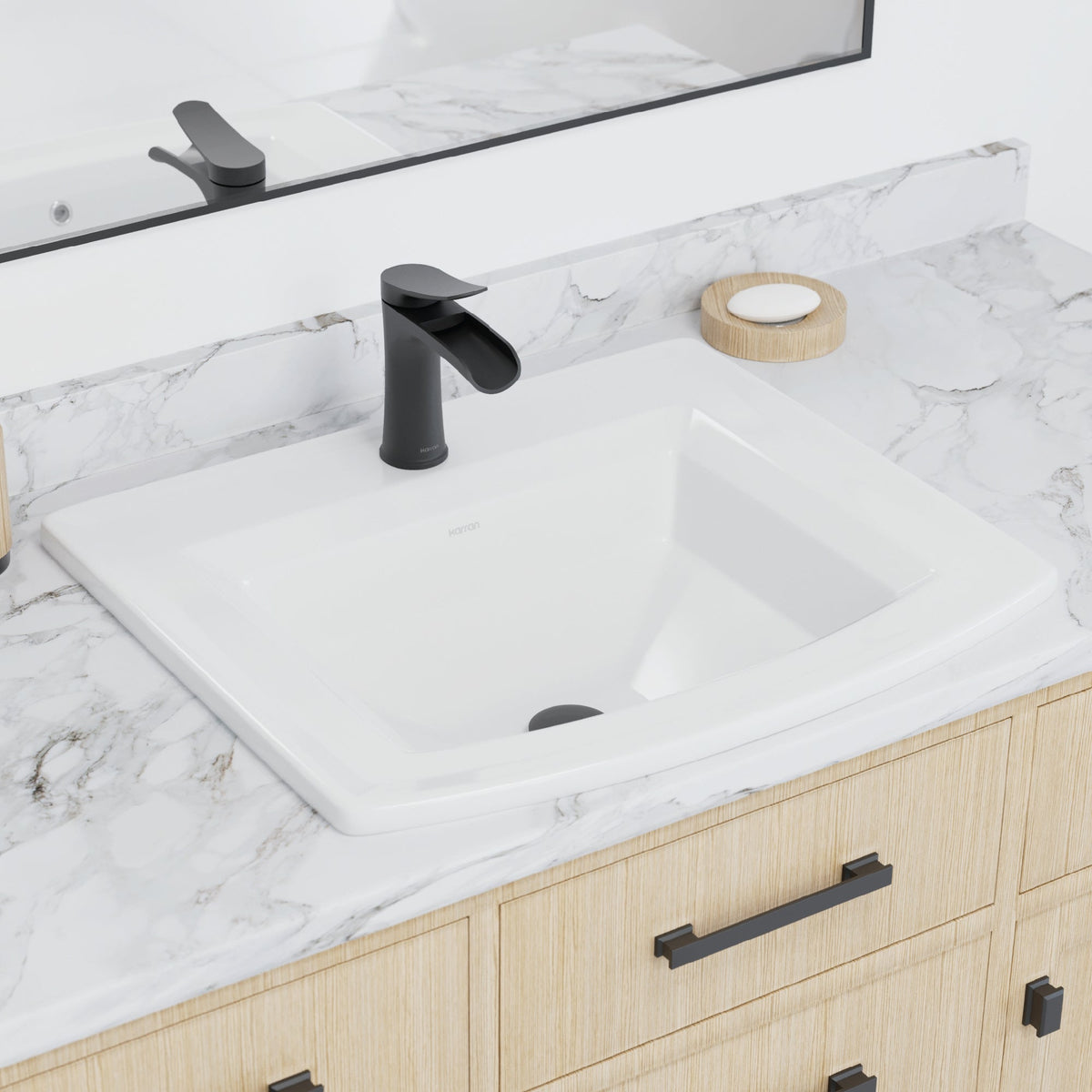 Valera 23" Curved Rectangular Top Mount Vitreous China Bathroom Sink In White