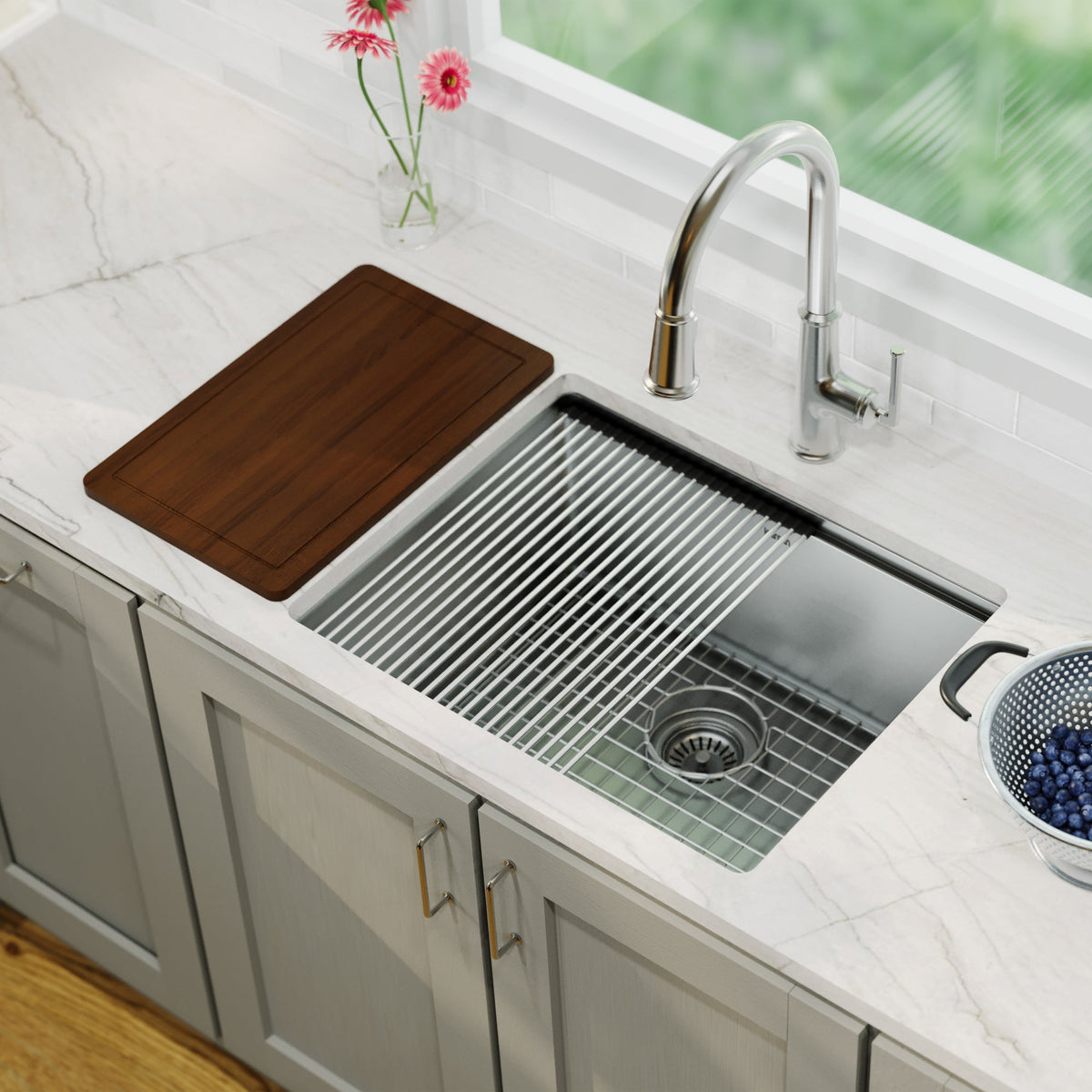 23" Undermount Single Bowl Stainless Steel Workstation Kitchen Sink