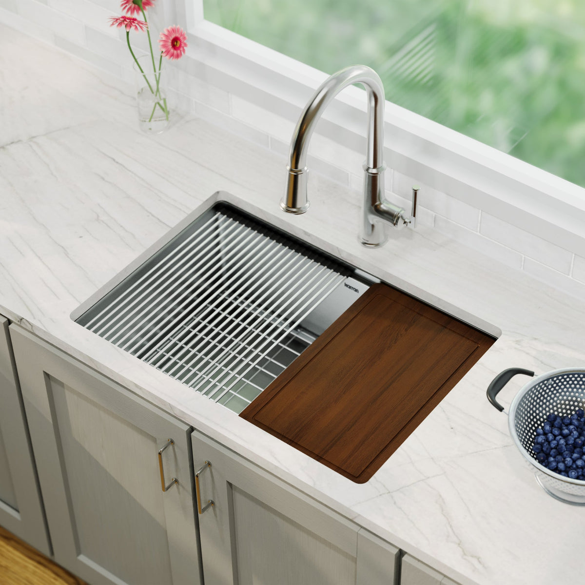 27" Undermount Single Bowl Stainless Steel Workstation Kitchen Sink