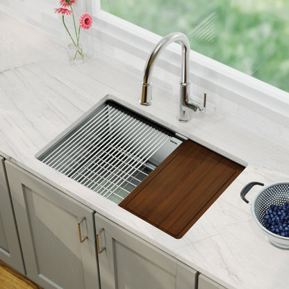 27" Undermount Single Bowl Stainless Steel Workstation Kitchen Sink