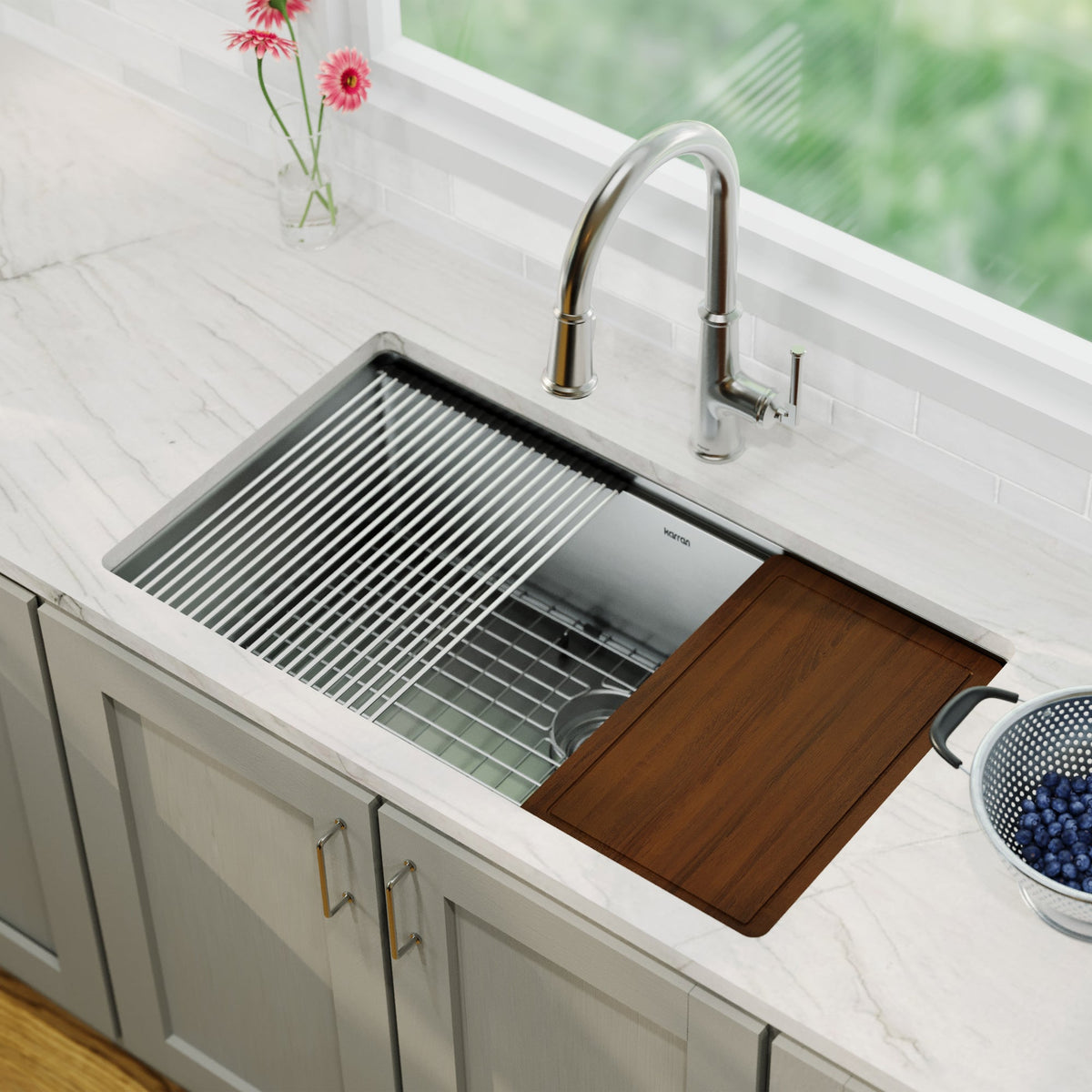 32" Undermount Large Single Bowl Stainless Steel Workstation Kitchen Sink