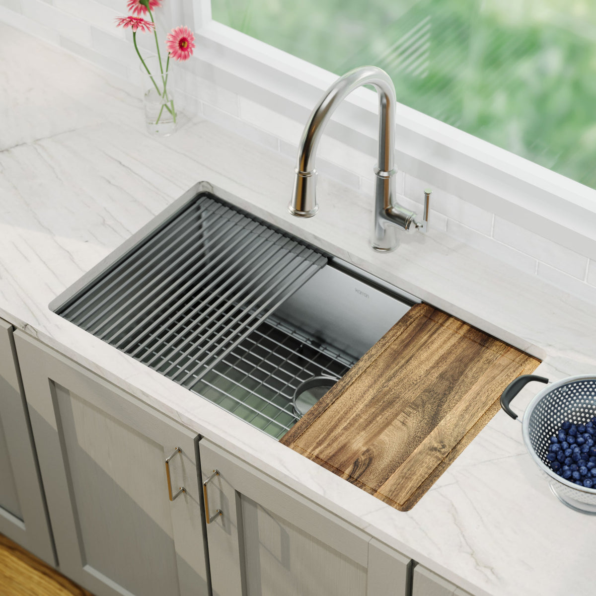 Elite 32" Undermount Workstation 16 Gauge Single Bowl Stainless Steel Kitchen Sink