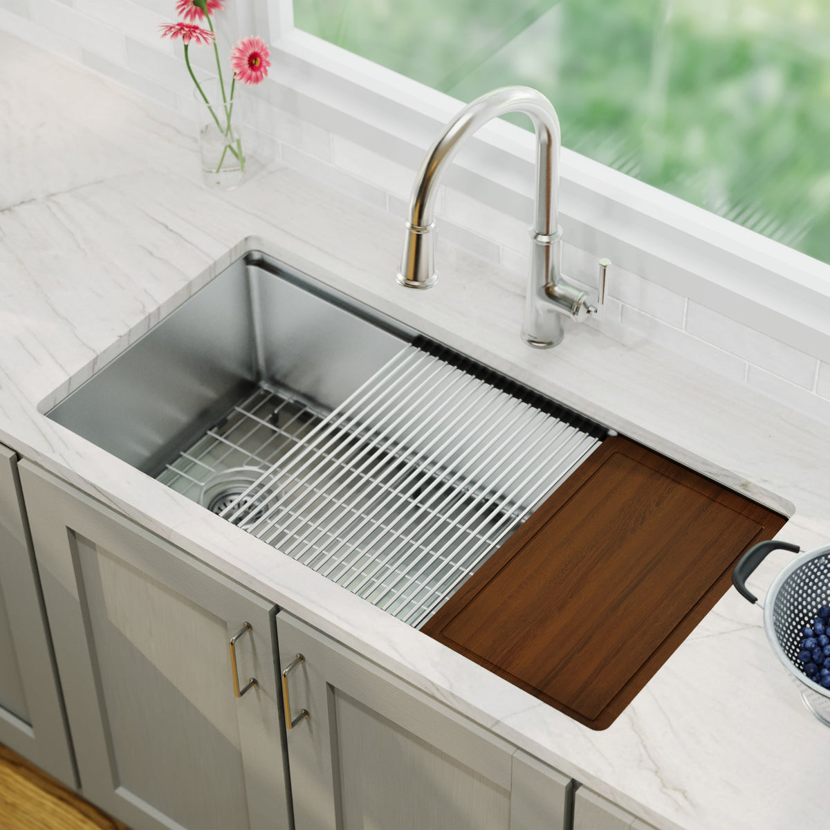 36" Undermount Large Single Bowl Stainless Steel Workstation Kitchen Sink