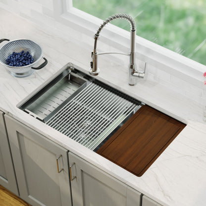 Elite 32" Undermount Workstation 16 Gauge Double Bowl Stainless Steel Kitchen Sink with Scottsdale Pull-Down Faucet