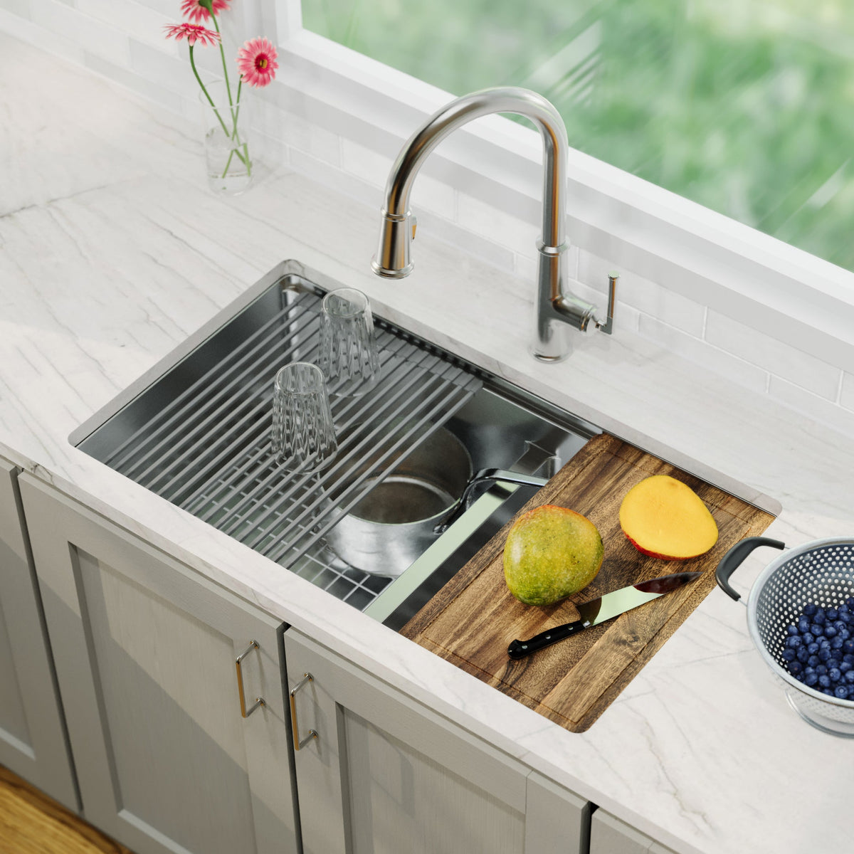 Elite 32" Undermount Workstation 16 Gauge Double Bowl Stainless Steel Kitchen Sink