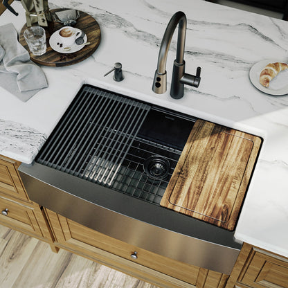 Elite 33" Apron Front Workstation 16 Gauge Single Bowl Stainless Steel Kitchen Sink In Gunmetal Black