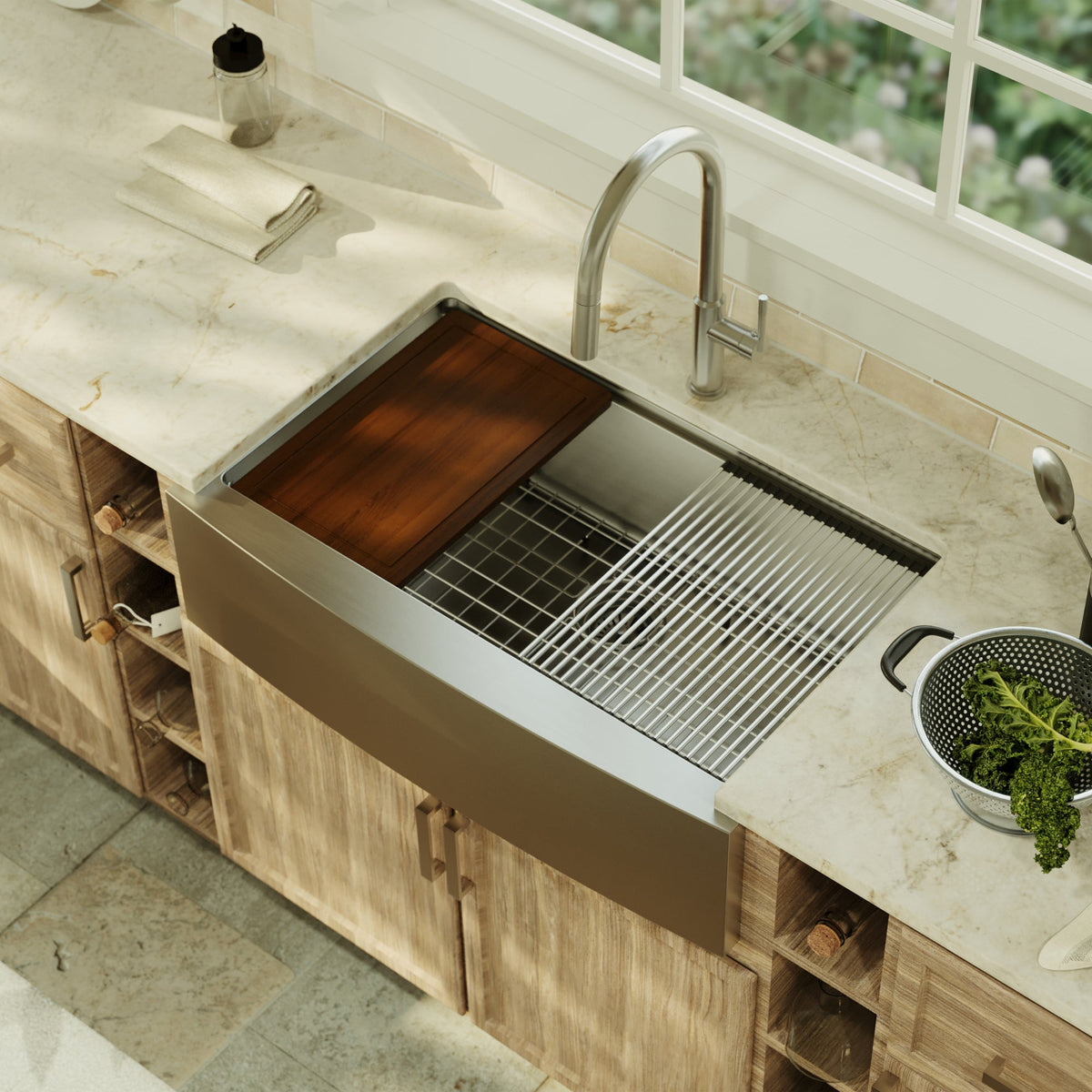 33" Farmhouse Large Single Bowl Stainless Steel Workstation Kitchen Sink