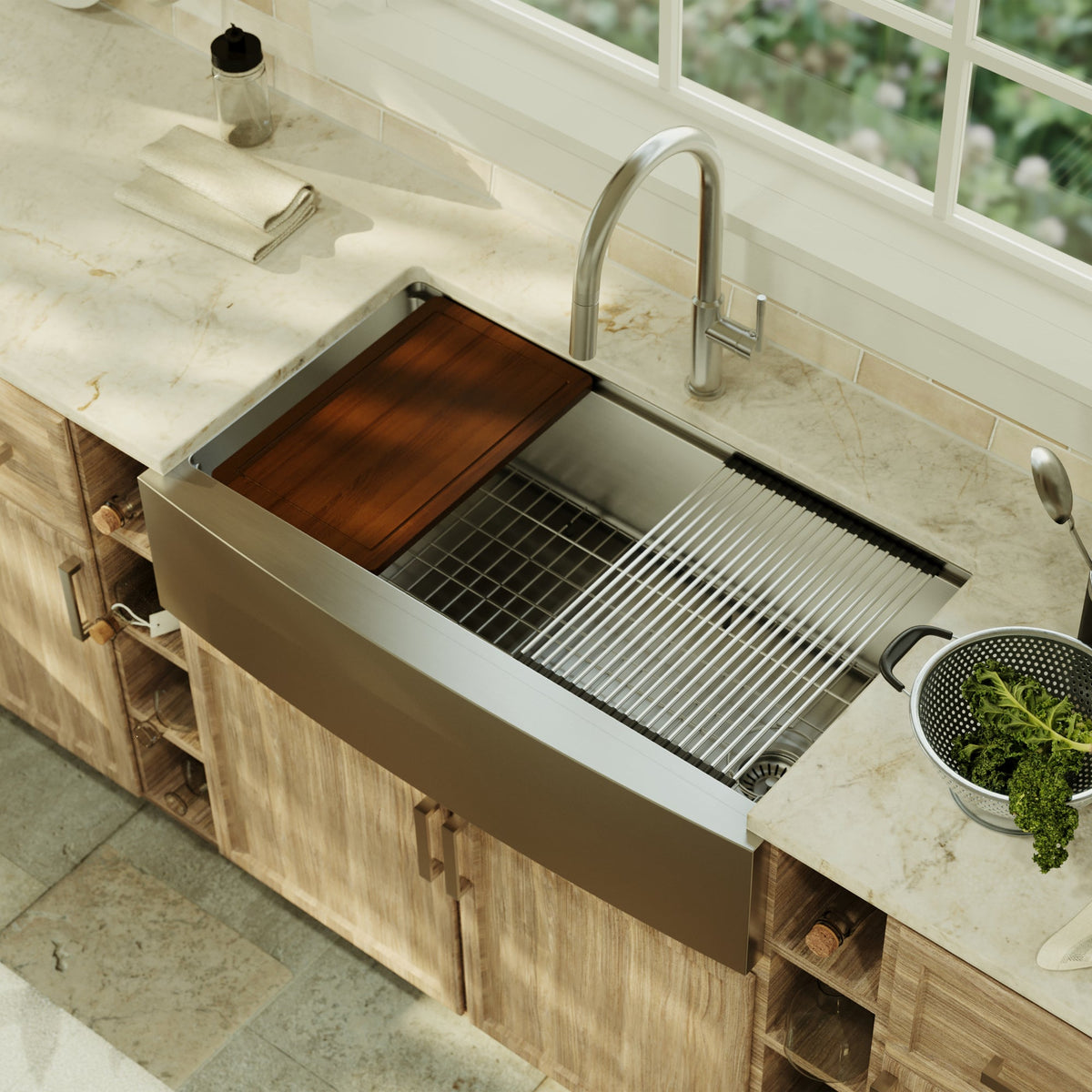 36" Farmhouse Large Single Bowl Stainless Steel Workstation Kitchen Sink