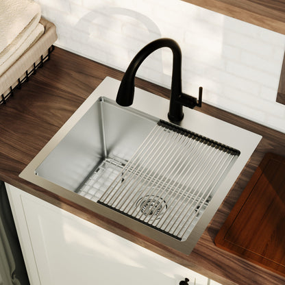 Elite 25" Top Mount Single Bowl Stainless Steel Workstation Laundry Sink