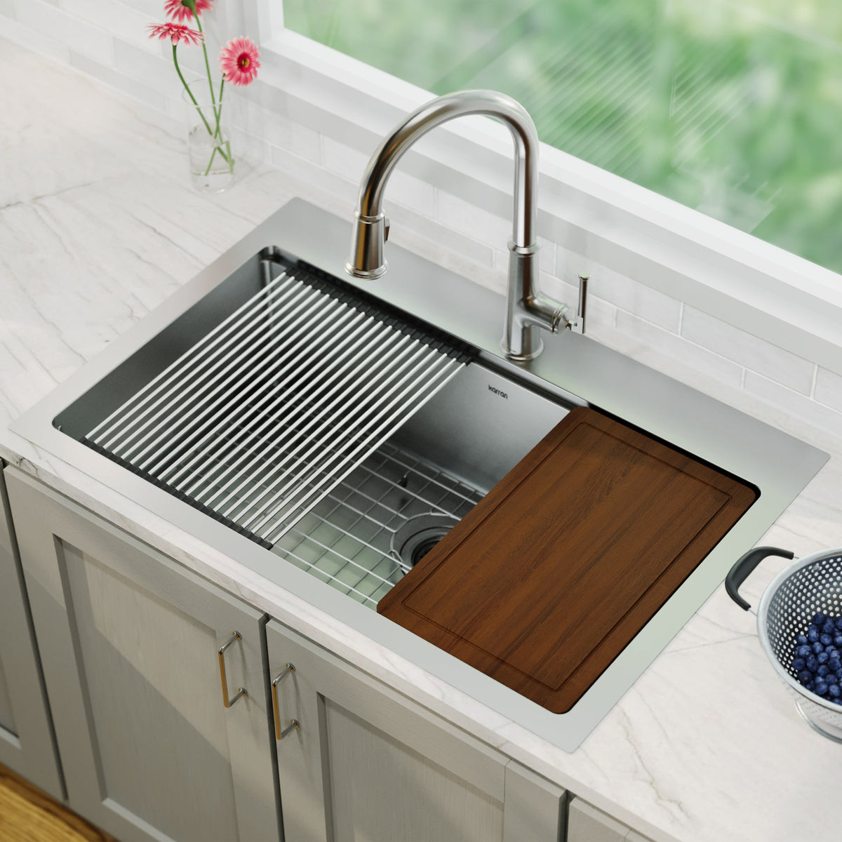 33" Top Mount Large Single Bowl Stainless Steel Workstation Kitchen Sink