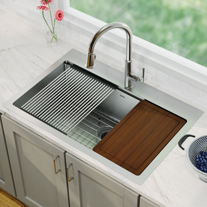 33" Top Mount Large Single Bowl Stainless Steel Workstation Kitchen Sink