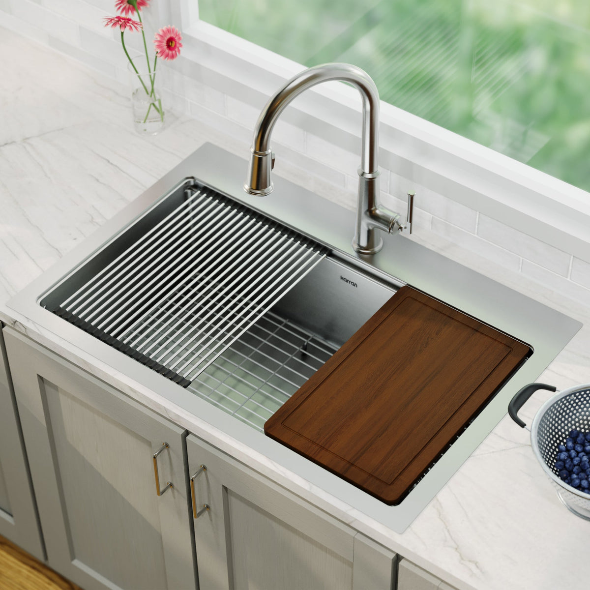 33" Top Mount Large Single Bowl Stainless Steel Workstation Kitchen Sink