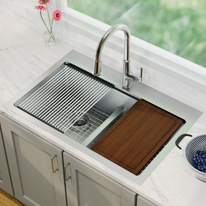 33" Top Mount Double Equal Bowl Stainless Steel Workstation Kitchen Sink