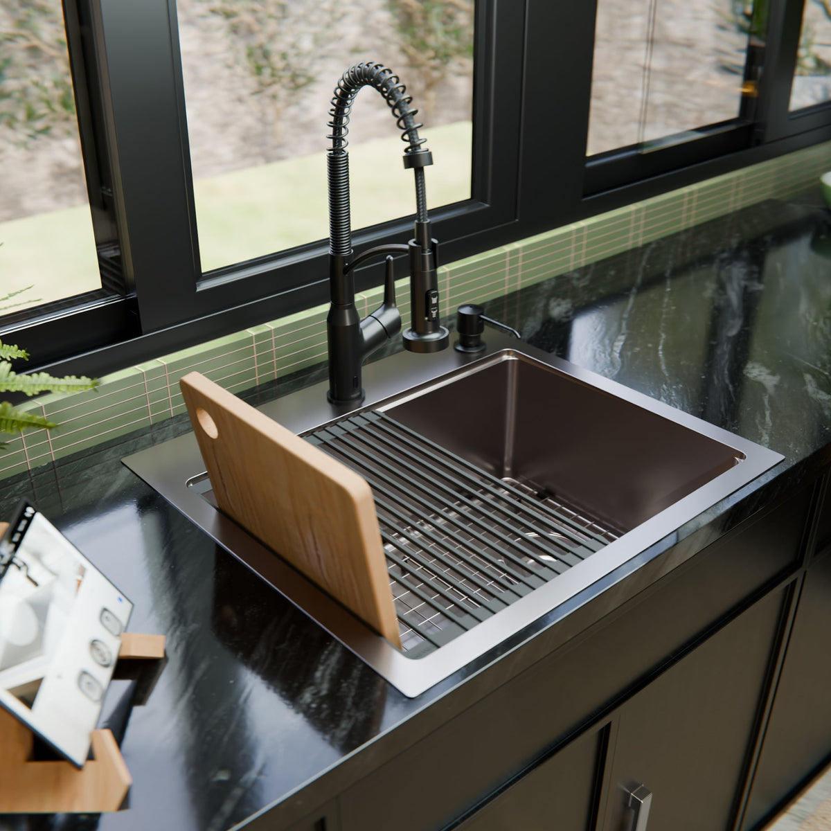 Fusion 25" Top Mount Workstation 16 Gauge Single Bowl Stainless Steel Sink with Accessories