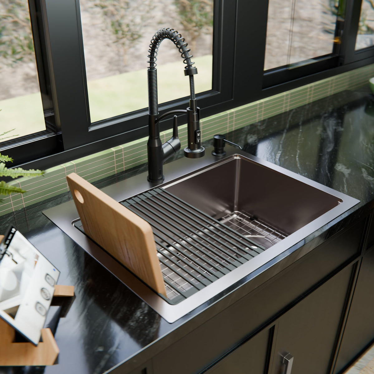 Fusion 28" Top Mount Workstation 16 Gauge Single Bowl Stainless Steel Sink with Accessories