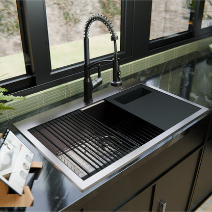 Fusion 33" Top Mount Workstation 18 Gauge Single Bowl Stainless Steel Sink with Accessories