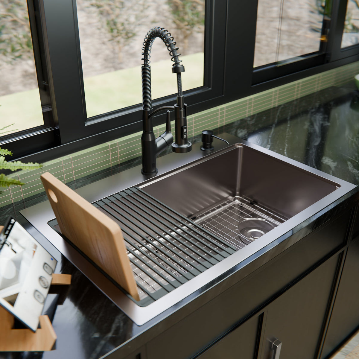 Fusion 33" Top Mount Workstation 16 Gauge Single Bowl Stainless Steel Sink with Accessories