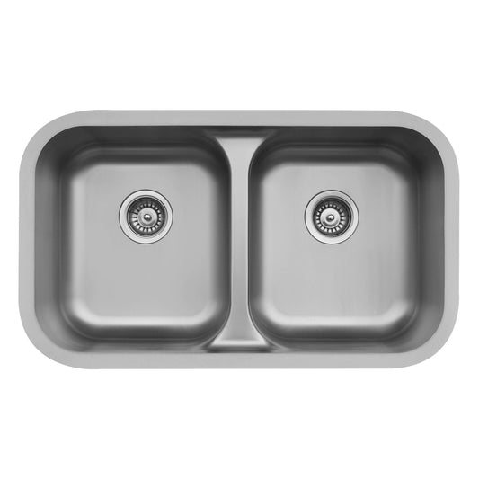 Edge 32-3/8" Seamless Undermount Double Equal Bowl Stainless Steel Kitchen Sink