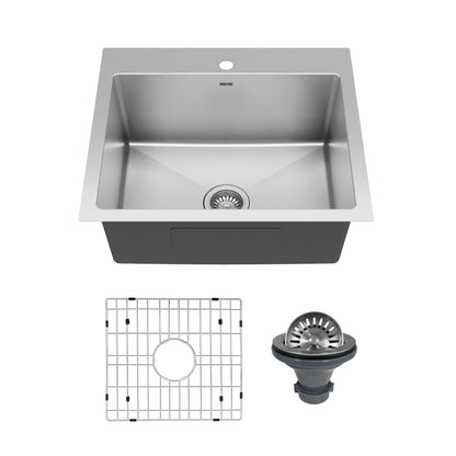 25" Top Mount Single Bowl Stainless Steel Kitchen Sink Kit