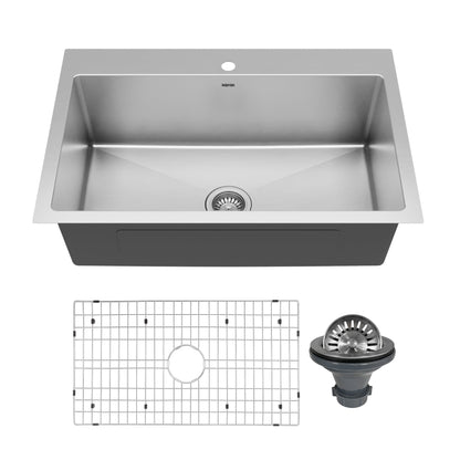 33" Top Mount Large Single Bowl Stainless Steel Kitchen Sink Kit