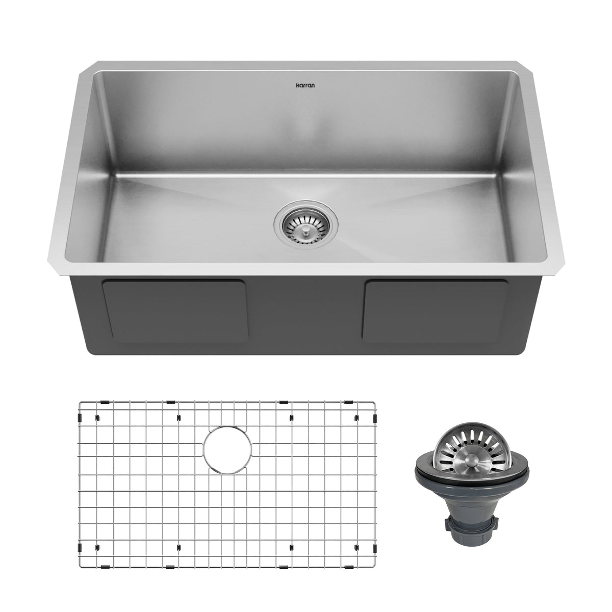 Elite 30" Undermount 16 Gauge Single Bowl Stainless Steel Kitchen Sink with Accessories