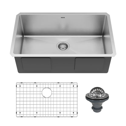 Elite 30" Undermount 16 Gauge Single Bowl Stainless Steel Kitchen Sink with Accessories