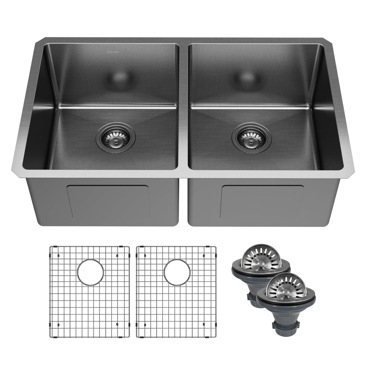 Elite 32" Undermount 16 Gauge Stainless Steel Double Bowl Kitchen Sink In Gunmetal Black