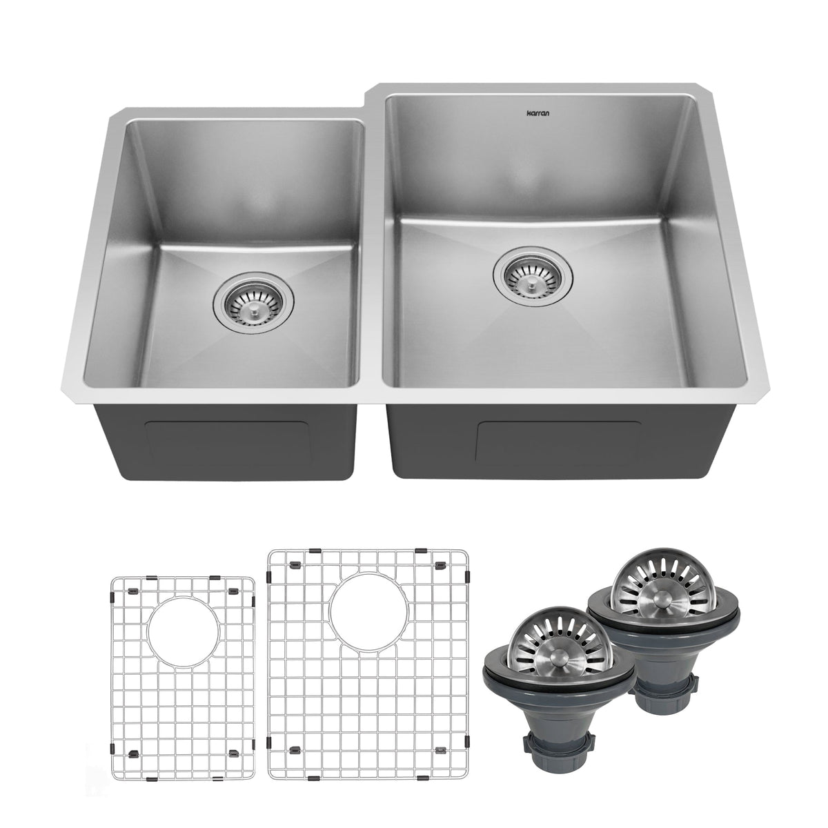 Elite 33" Undermount 16 Gauge Double Bowl Stainless Steel Kitchen Sink with Accessories