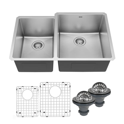 Elite 33" Undermount 16 Gauge Double Bowl Stainless Steel Kitchen Sink with Accessories