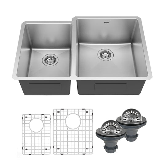 Elite 33" Undermount 16 Gauge Double Bowl Stainless Steel Kitchen Sink with Accessories