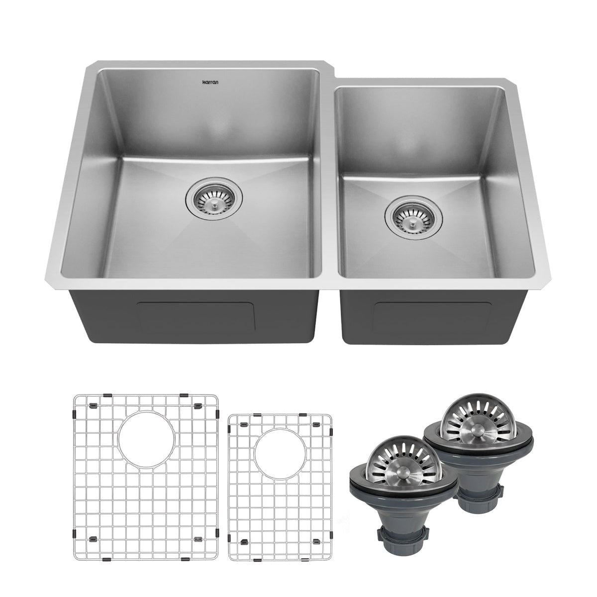 Elite 33" Undermount 16 Gauge Double Bowl Stainless Steel Kitchen Sink with Accessories