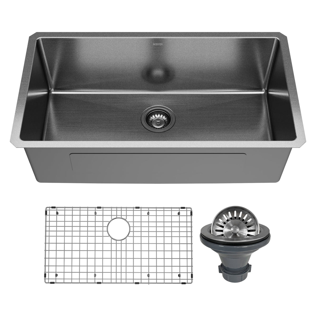 Elite 32" Undermount 16 Gauge Single Bowl Stainless Steel Kitchen Sink In Gunmetal Black