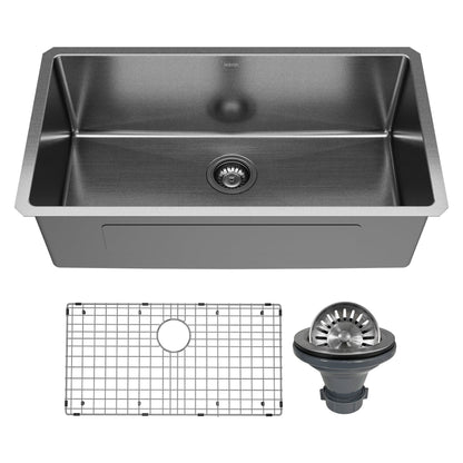 Elite 32" Undermount 16 Gauge Single Bowl Stainless Steel Kitchen Sink In Gunmetal Black