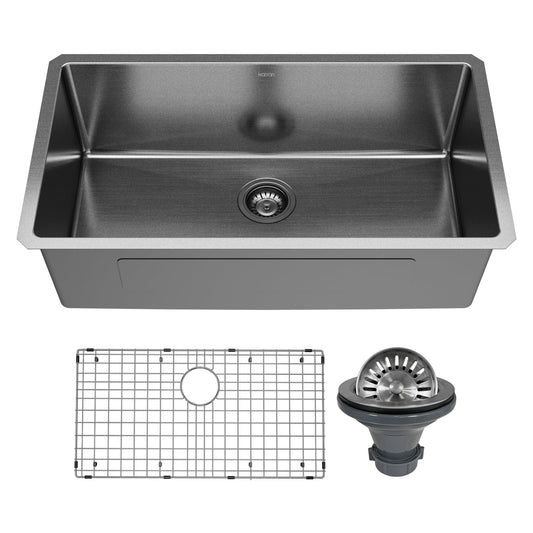 Elite 32" Undermount 16 Gauge Single Bowl Stainless Steel Kitchen Sink In Gunmetal Black
