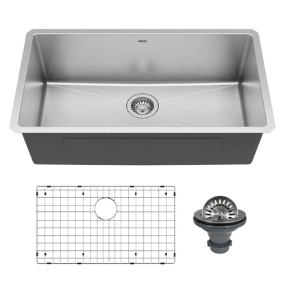 Elite 32" Undermount 16 Gauge Single Bowl Stainless Steel Sink with Accessories