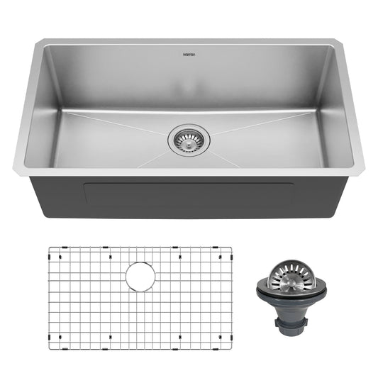 Elite 32" Undermount 16 Gauge Single Bowl Stainless Steel Sink with Accessories