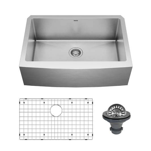 30" Farmhouse Large Single Bowl Stainless Steel Kitchen Sink Kit