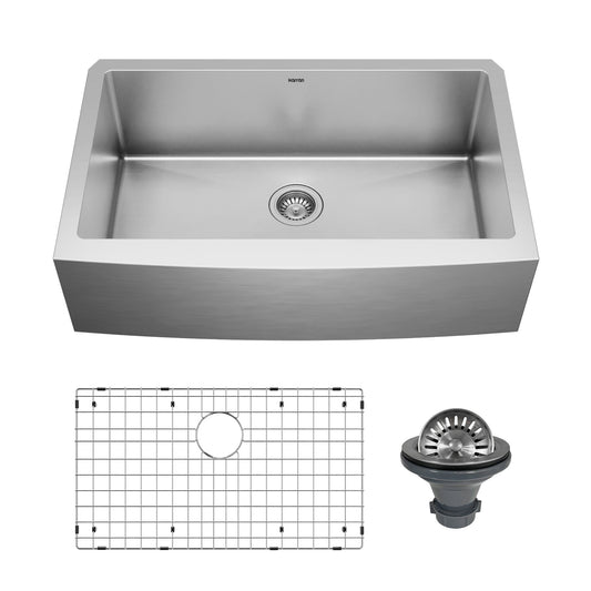 33" Farmhouse Large Single Bowl Stainless Steel Kitchen Sink Kit