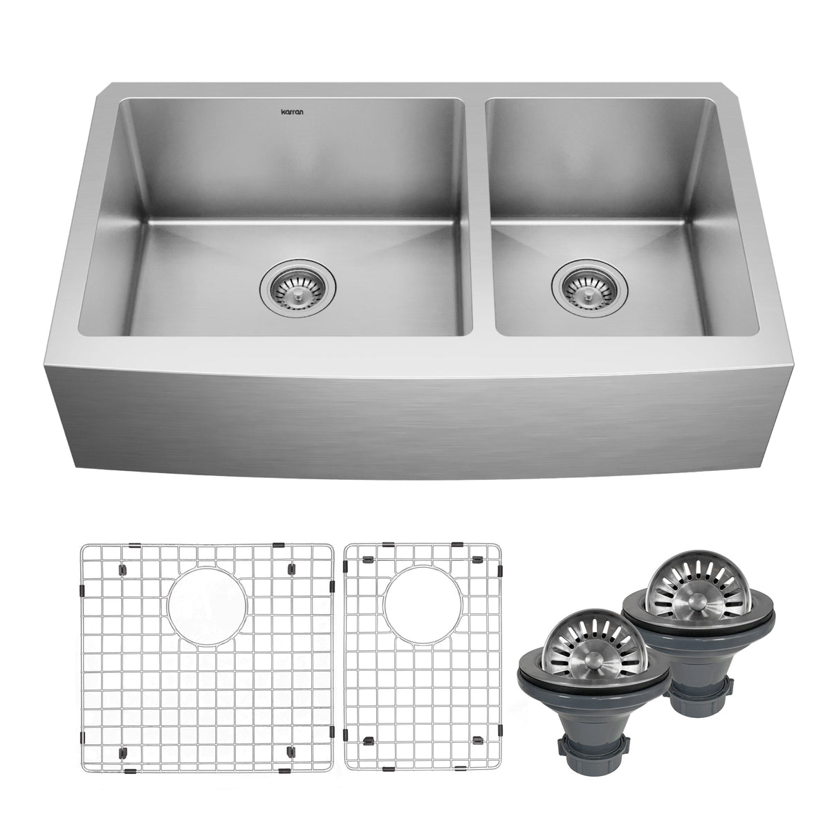 36" Farmhouse Double Offset Bowl Stainless Steel Kitchen Sink Kit