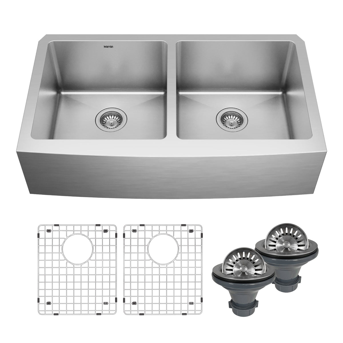 36" Farmhouse Double Equal Bowl Stainless Steel Kitchen Sink Kit