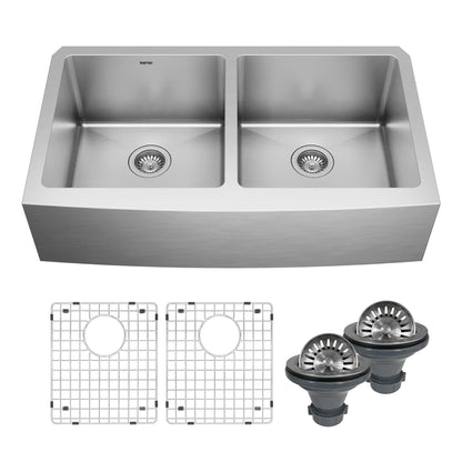 36" Farmhouse Double Equal Bowl Stainless Steel Kitchen Sink Kit