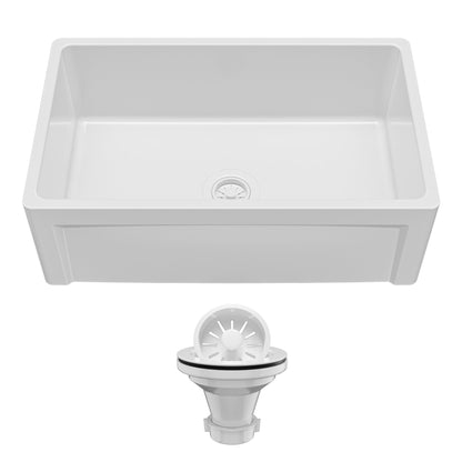 Fireclay 30" Reversible Apron Front Single Bowl Kitchen Sink In White