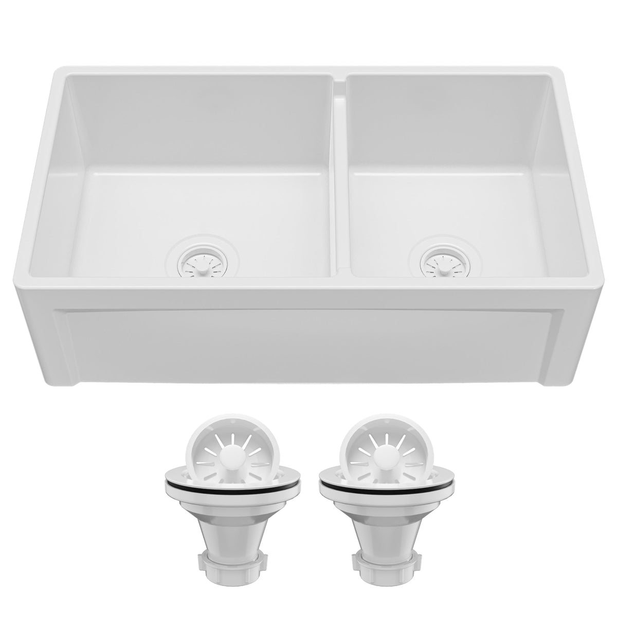Fireclay 33" Reversible Apron Front Double Bowl Kitchen Sink In White
